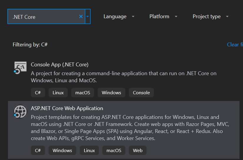 .net core console app visual studio 2015