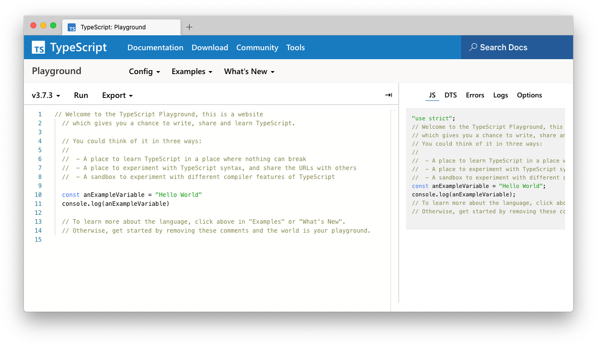 Typescript Ts Playground An Online Editor For Exploring Typescript And Javascript